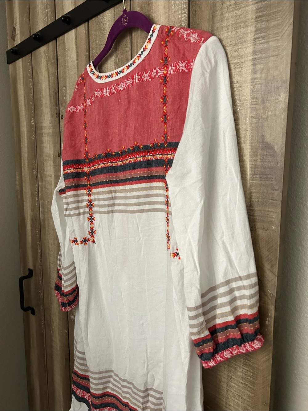 NIC+ZOE White Tunic Dress with Coral and Black Embroidery - Picture 6 of 8